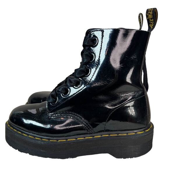 Dr. Martens Shoes - Dr Martens Molly Bouncing Soles Combat Ribbon Laced Boots Black Leather Size 10